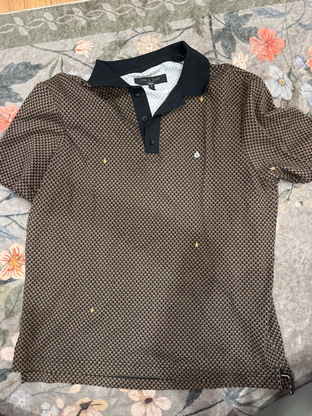 rag & bone Brown and Black Micro-Pattern Polo Shirt